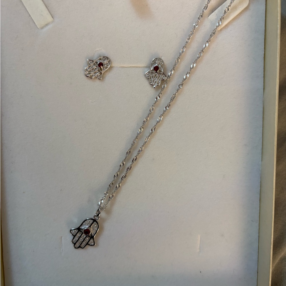 Hamsa chain with matching earrings